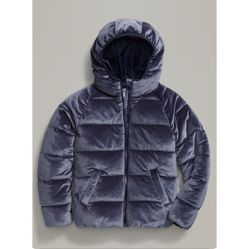 Old Navy Blue Velvet Lined Hooded Full Zip Up Girls’ Puffer Jacket Size S 6-7